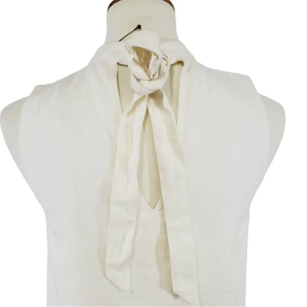 Anthropologie Mo:Vint Womens Shift Dress Ivory Cut Out Choker Linen Size S New